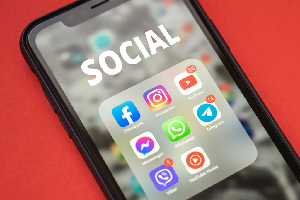 Social media apps on phone screen
